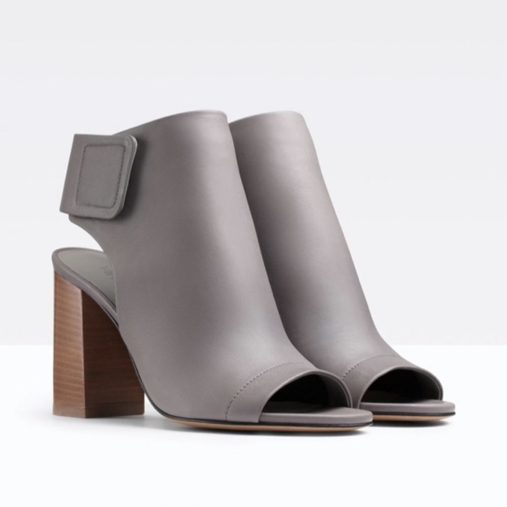 VINCE Faye Open Peep Toe Leather Bootie High Chunky Block Heel Sandal Wrap Boots